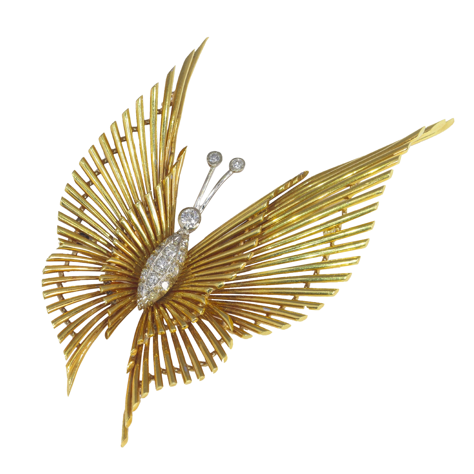 Vintage 1960's 18K gold diamond butterfly brooch